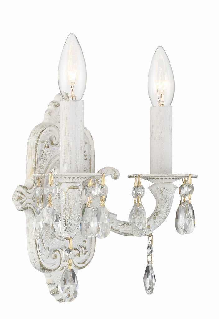 ##Antique Hardware## Paris Market 2 Light Clear Crystal Antique White Sconce