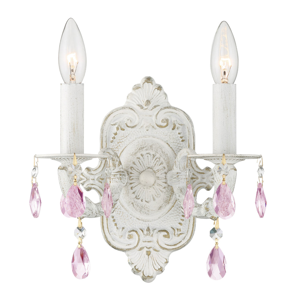 ##Antique Hardware## Paris Market 2 Light Clear Crystal Antique White Sconce