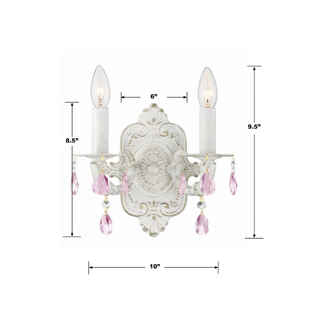 ##Antique Hardware## Paris Market 2 Light Rose Crystal Antique White Sconce