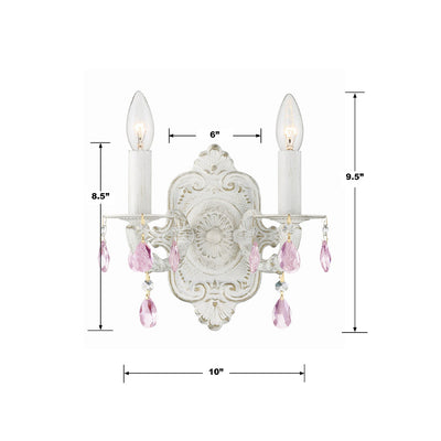 ##Antique Hardware## Paris Market 2 Light Rose Crystal Antique White Sconce