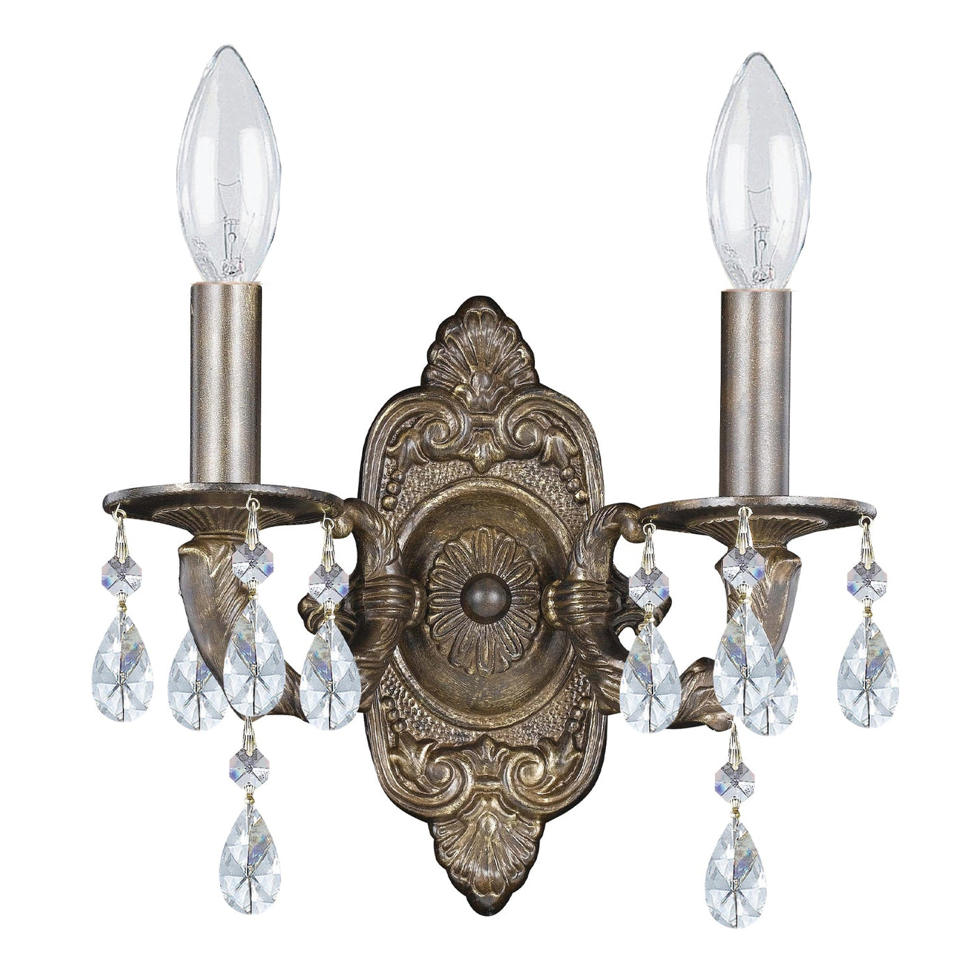 ##Antique Hardware## Paris Market 2 Light Clear Crystal Venetian Bronze Sconce