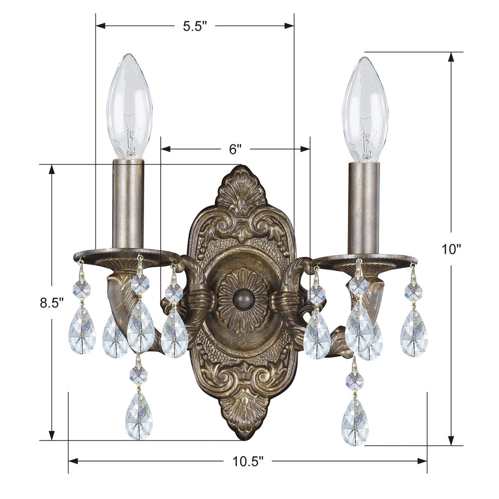 ##Antique Hardware## Paris Market 2 Light Clear Crystal Venetian Bronze Sconce