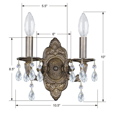 ##Antique Hardware## Paris Market 2 Light Clear Crystal Venetian Bronze Sconce