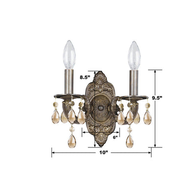 ##Antique Hardware## Paris Market 2 Light Golden Teak Swarovski Strass Crystal Venetian Bronze Sconce