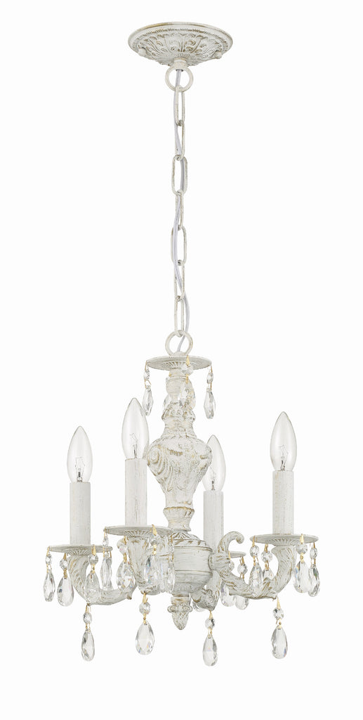 ##Antique Hardware## Paris Market 4 Light Clear Crystal Antique White Mini Chandelier