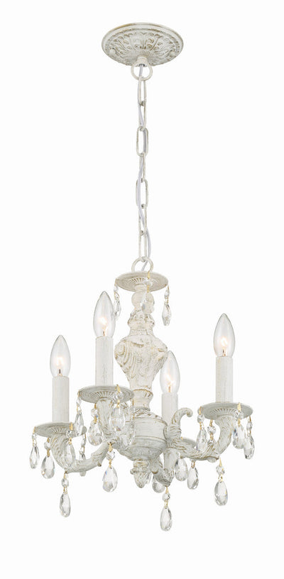 ##Antique Hardware## Paris Market 4 Light Clear Crystal Antique White Mini Chandelier