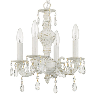 ##Antique Hardware## Paris Market 4 Light Clear Crystal Antique White Mini Chandelier