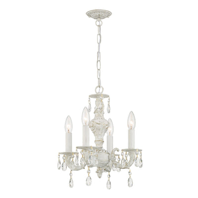 ##Antique Hardware## Paris Market 4 Light Spectra Crystal Antique White Mini Chandelier