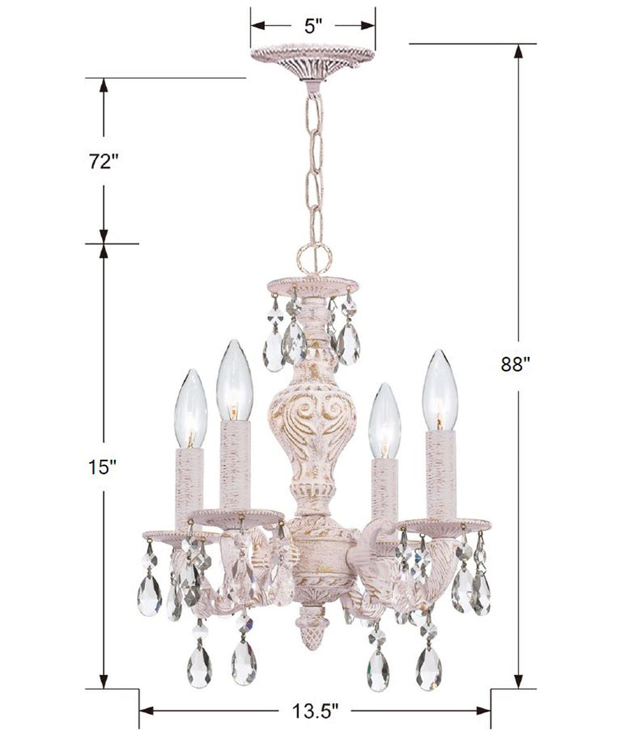 ##Antique Hardware## Paris Market 4 Light Spectra Crystal Antique White Mini Chandelier