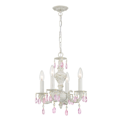 ##Antique Hardware## Paris Market 4 Light Rose Crystal Antique White Mini Chandelier