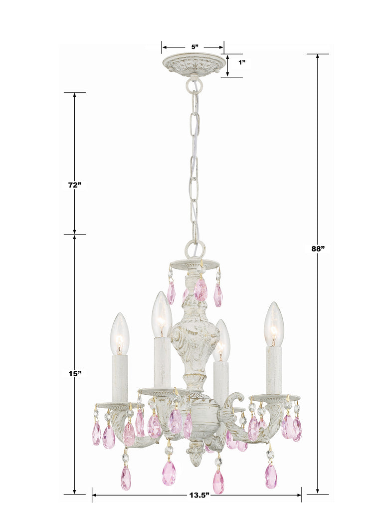 ##Antique Hardware## Paris Market 4 Light Rose Crystal Antique White Mini Chandelier