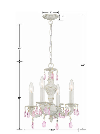 ##Antique Hardware## Paris Market 4 Light Rose Crystal Antique White Mini Chandelier