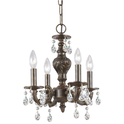 ##Antique Hardware## Paris Market 4 Light Rose Crystal Antique White Mini Chandelier