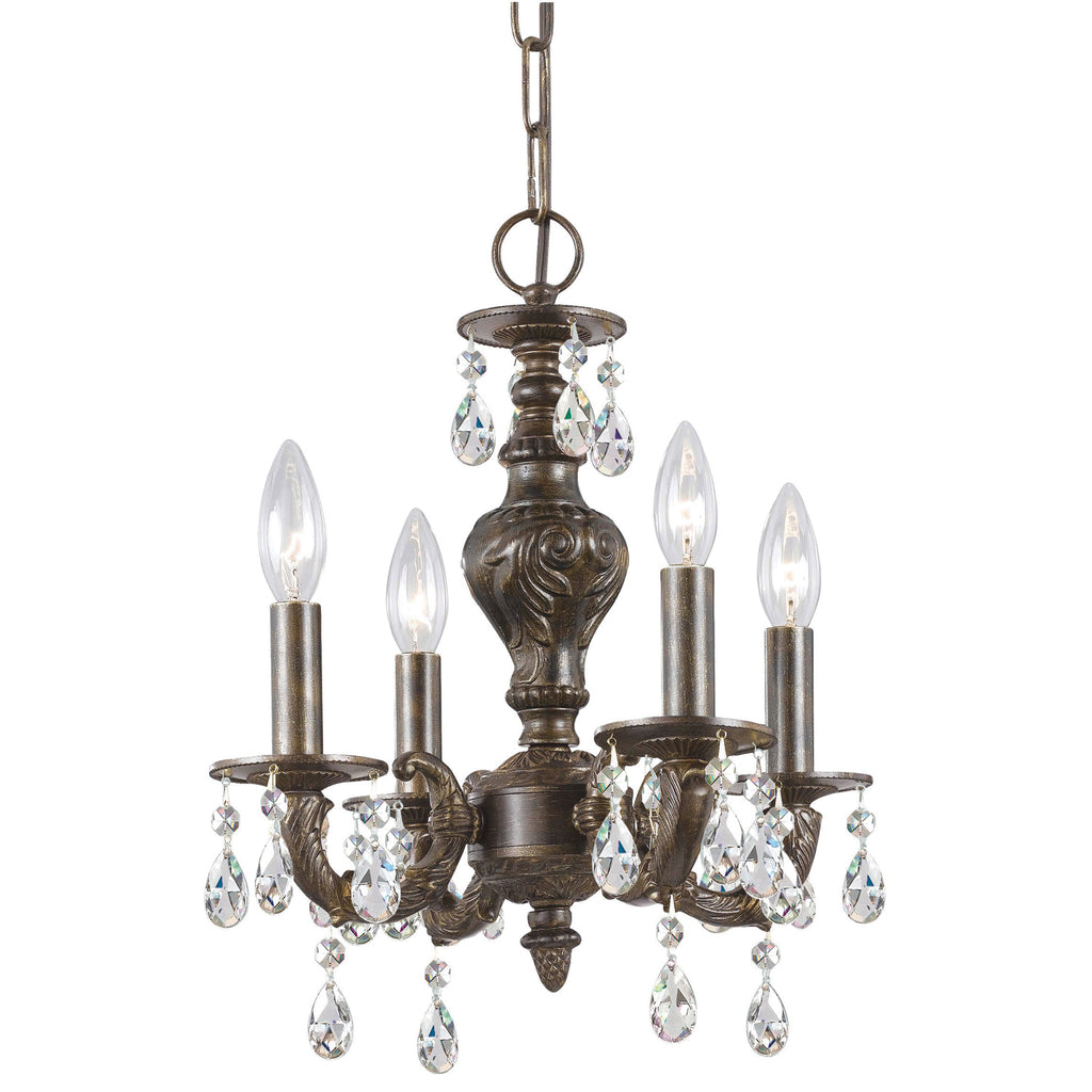 ##Antique Hardware## Paris Market 4 Light Clear Crystal Antique White Mini Chandelier