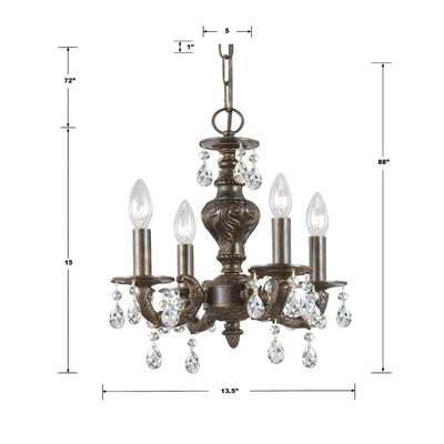 ##Antique Hardware## Paris Market 4 Light Clear Crystal Venetian Bronze Mini Chandelier