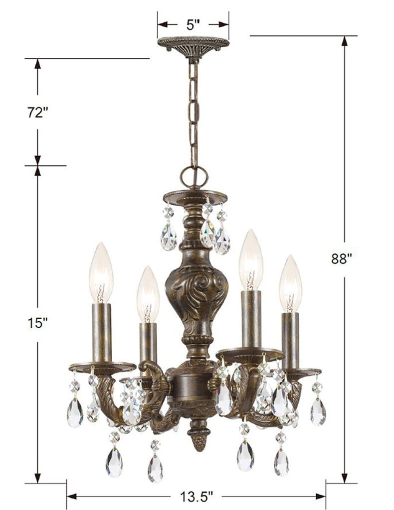 ##Antique Hardware## Paris Market 4 Light Spectra Crystal Venetian Bronze Mini Chandelier