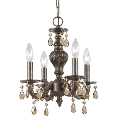 ##Antique Hardware## Paris Market 4 Light Clear Crystal Venetian Bronze Mini Chandelier