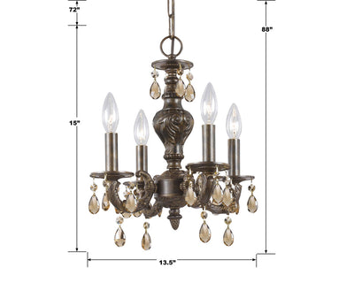 ##Antique Hardware## Paris Market 4 Light Clear Crystal Venetian Bronze Mini Chandelier