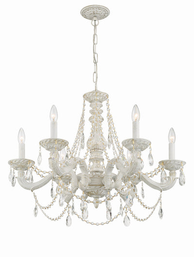 ##Antique Hardware## Paris Market 6 Light Clear Crystal Antique White Chandelier