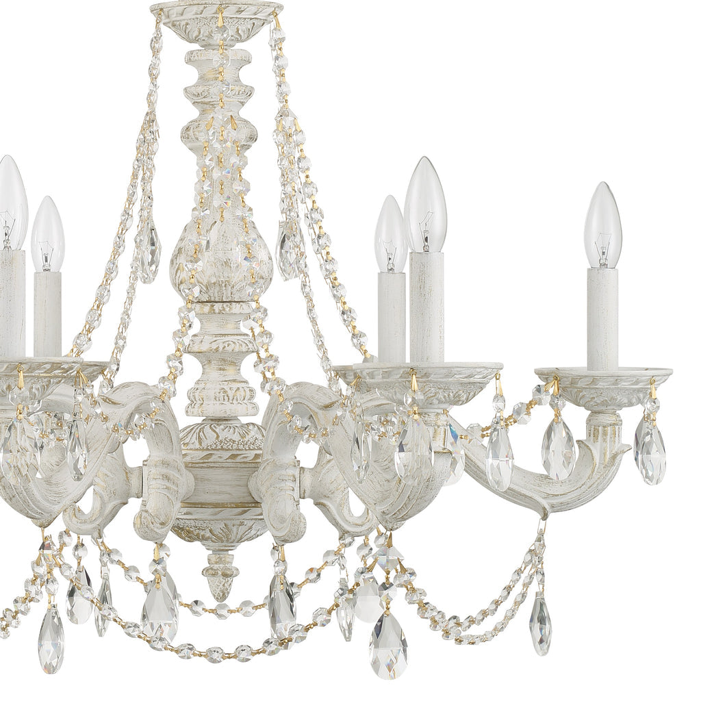 ##Antique Hardware## Paris Market 6 Light Clear Crystal Antique White Chandelier