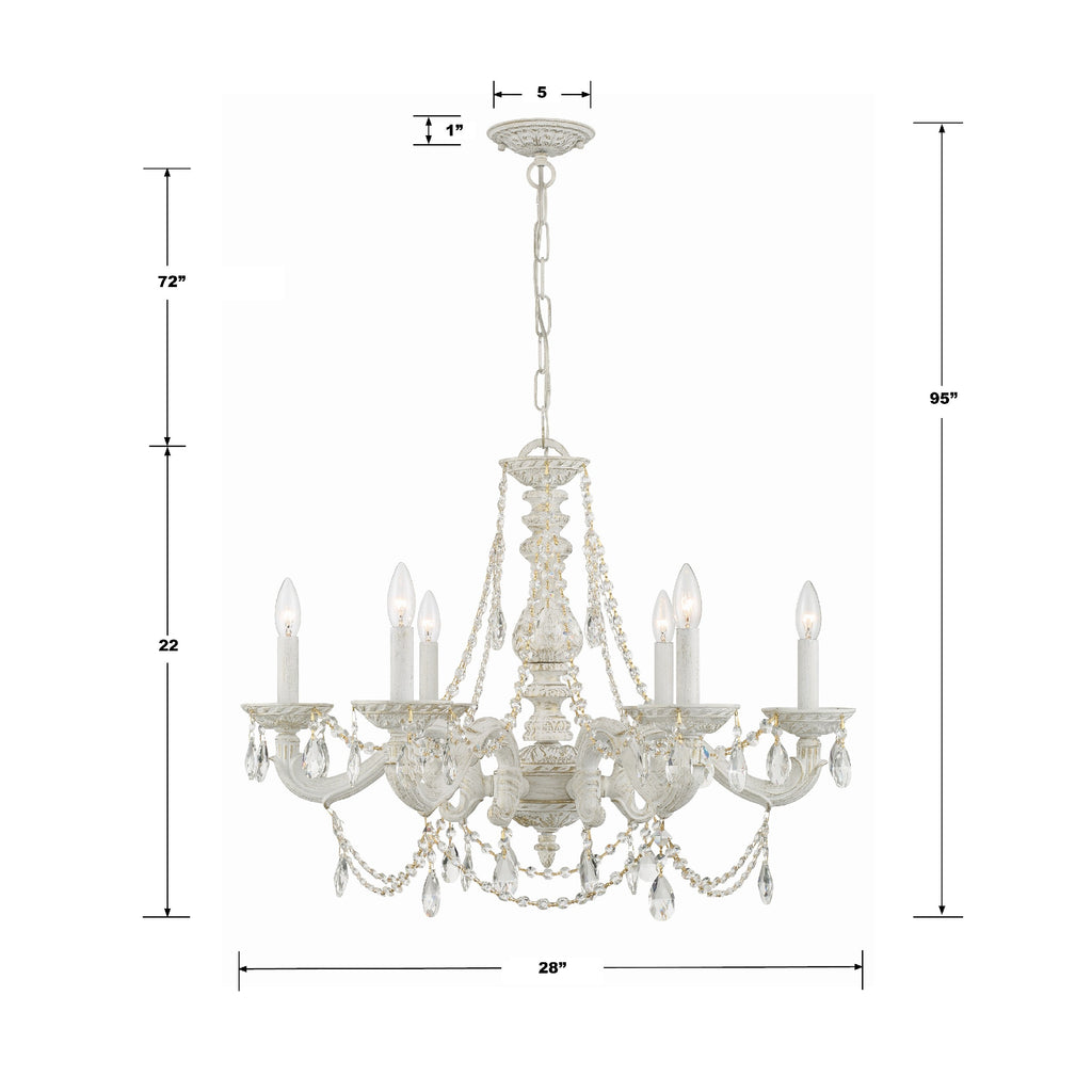 ##Antique Hardware## Paris Market 6 Light Clear Crystal Antique White Chandelier