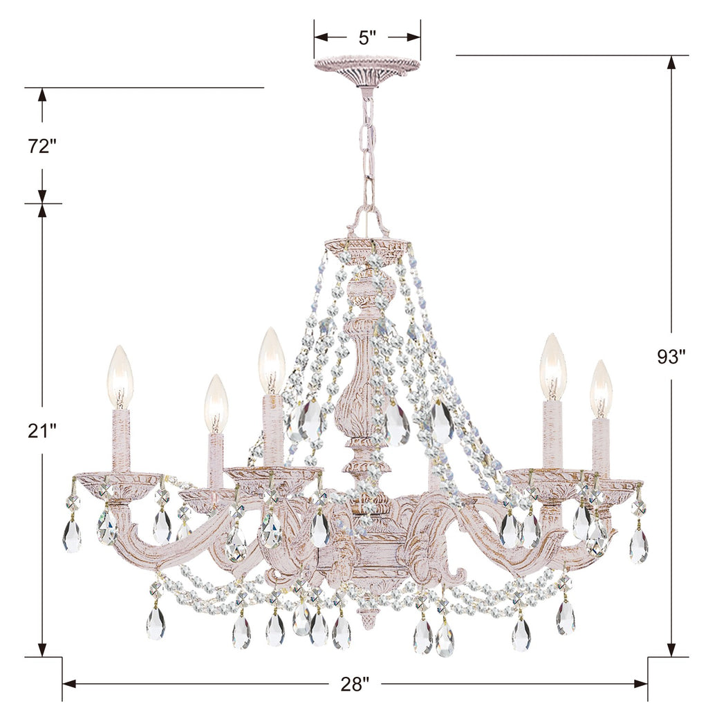 ##Antique Hardware## Paris Market 6 Light Spectra Crystal Antique White Chandelier