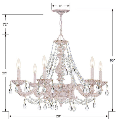 ##Antique Hardware## Paris Market 6 Light Swarovski Strass Crystal Antique White Chandelier