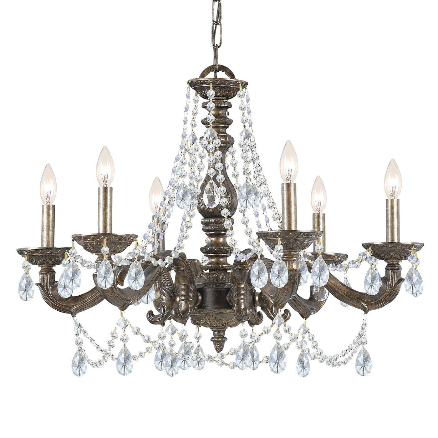 ##Antique Hardware## Paris Market 6 Light Clear Crystal Venetian Bronze Chandelier