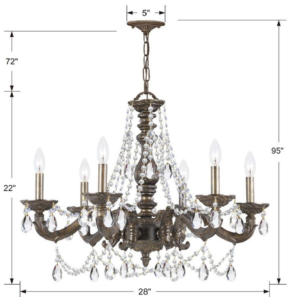 ##Antique Hardware## Paris Market 6 Light Spectra Crystal Venetian Bronze Chandelier