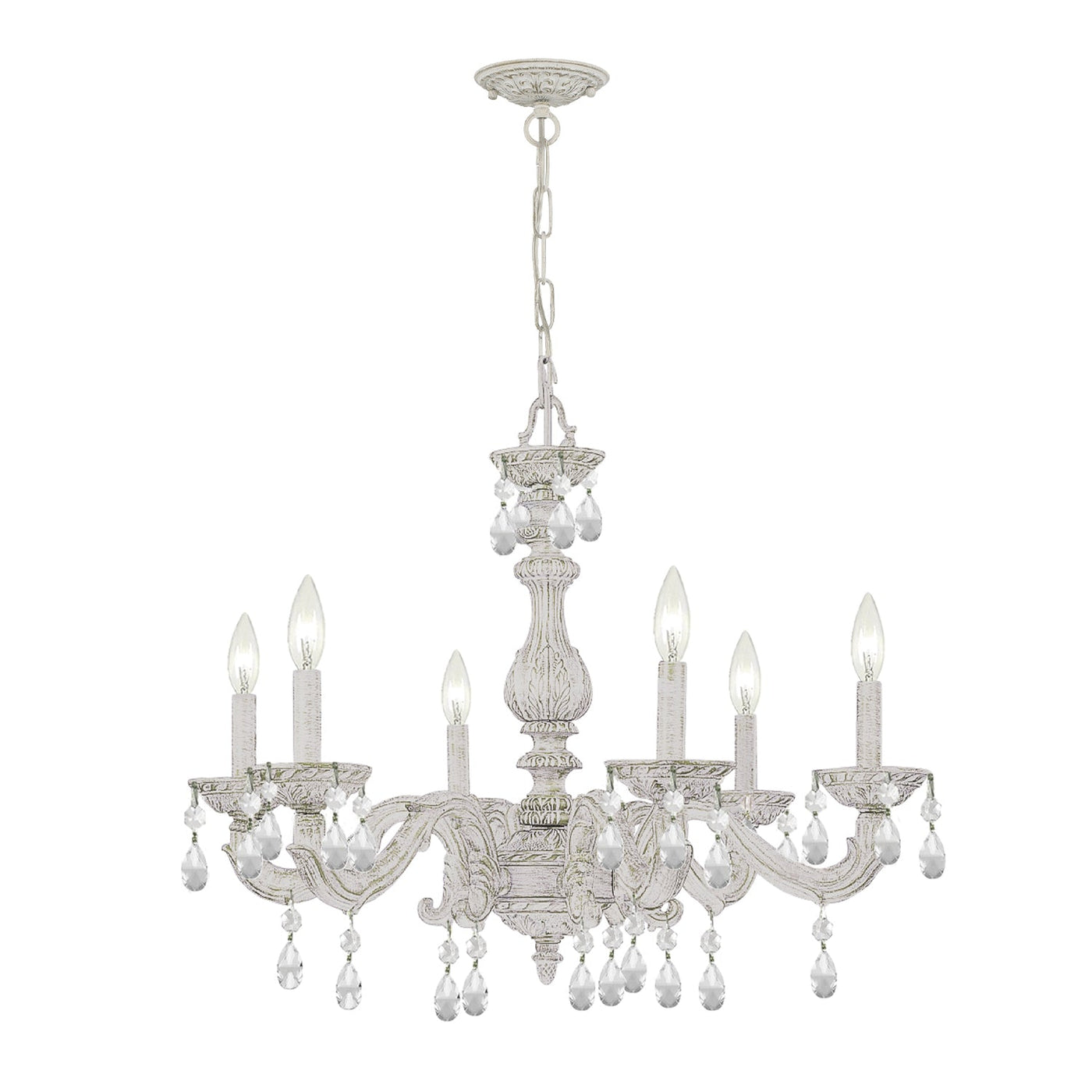 ##Antique Hardware## Paris Market 6 Light Clear Crystal Antique White Chandelier