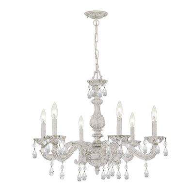 ##Antique Hardware## Paris Market 6 Light Clear Crystal Antique White Chandelier