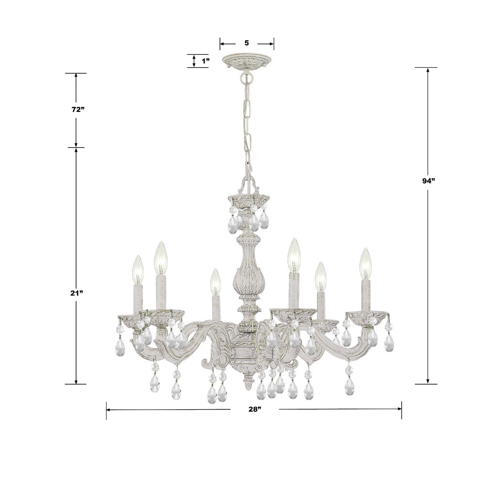 ##Antique Hardware## Paris Market 6 Light Clear Crystal Antique White Chandelier