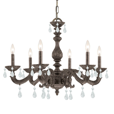 ##Antique Hardware## Paris Market 6 Light Clear Crystal Venetian Bronze Chandelier