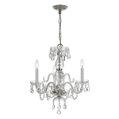 ##Antique Hardware## Traditional Crystal 3 Light Clear Italian Crystal Polished Chrome Mini Chandelier