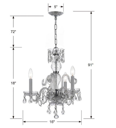 ##Antique Hardware## Traditional Crystal 3 Light Clear Italian Crystal Polished Chrome Mini Chandelier