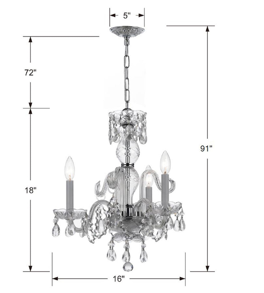 ##Antique Hardware## Traditional Crystal 3 Light Clear Crystal Polished Chrome Mini Chandelier