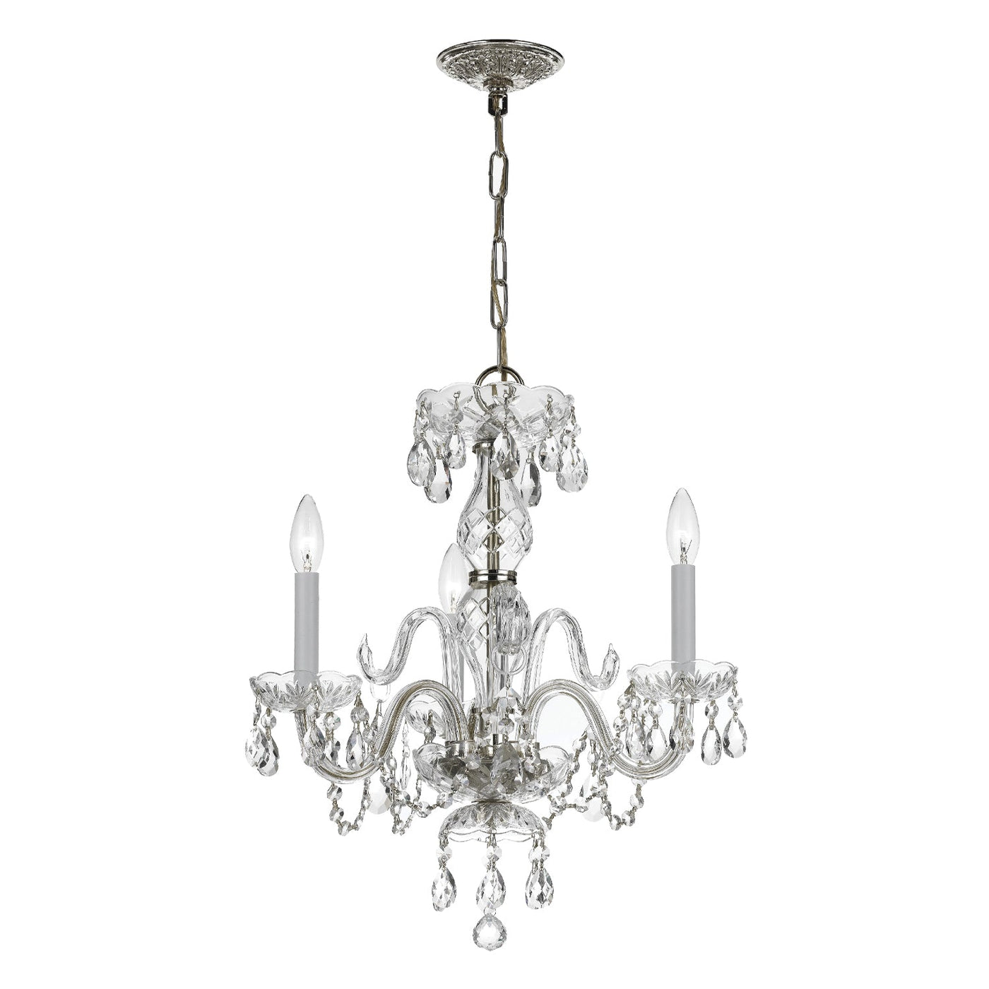 ##Antique Hardware## Traditional Crystal 3 Light Swarovski Strass Crystal Polished Chrome Mini Chandelier