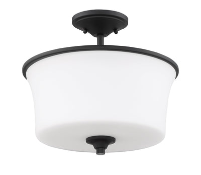 Antique Hardware Gwyneth 2 Light Convertible Semi Flush in Flat Black (White Glass) Semi Flush