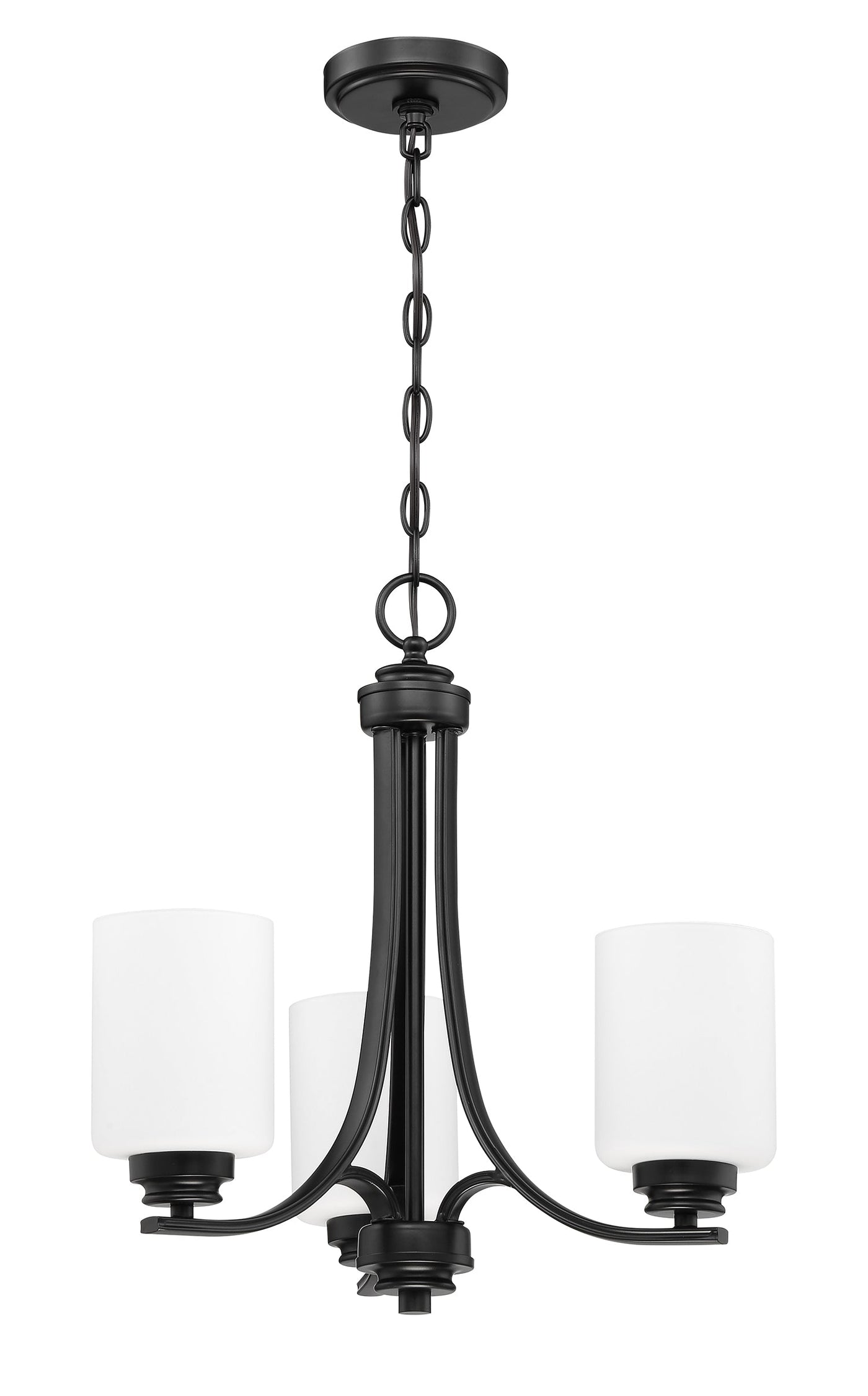 Antique Hardware Bolden 3 Light Chandelier in Flat Black (White Glass) Chandelier