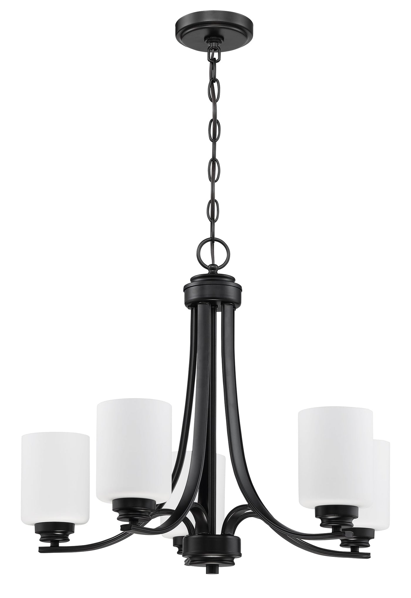 Antique Hardware Bolden 5 Light Chandelier in Flat Black (White Glass) Chandelier