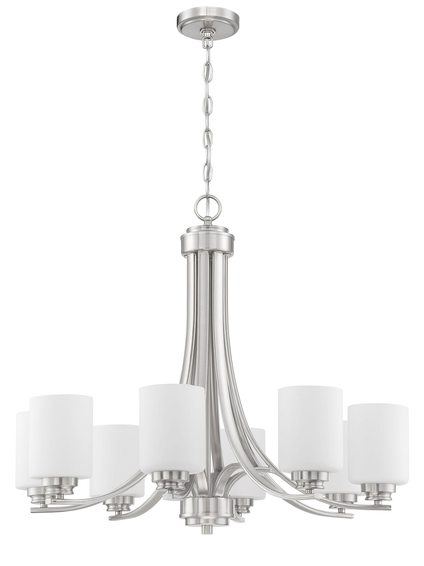 Antique Hardware Bolden 8 Light Chandelier in Brushed Polished Nickel (White Glass) Chandelier