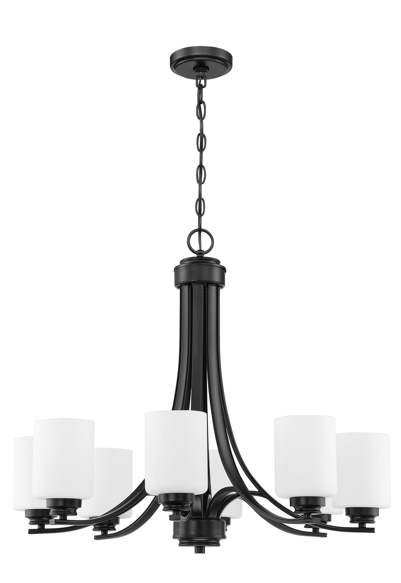 Antique Hardware Bolden 8 Light Chandelier in Flat Black (White Glass) Chandelier