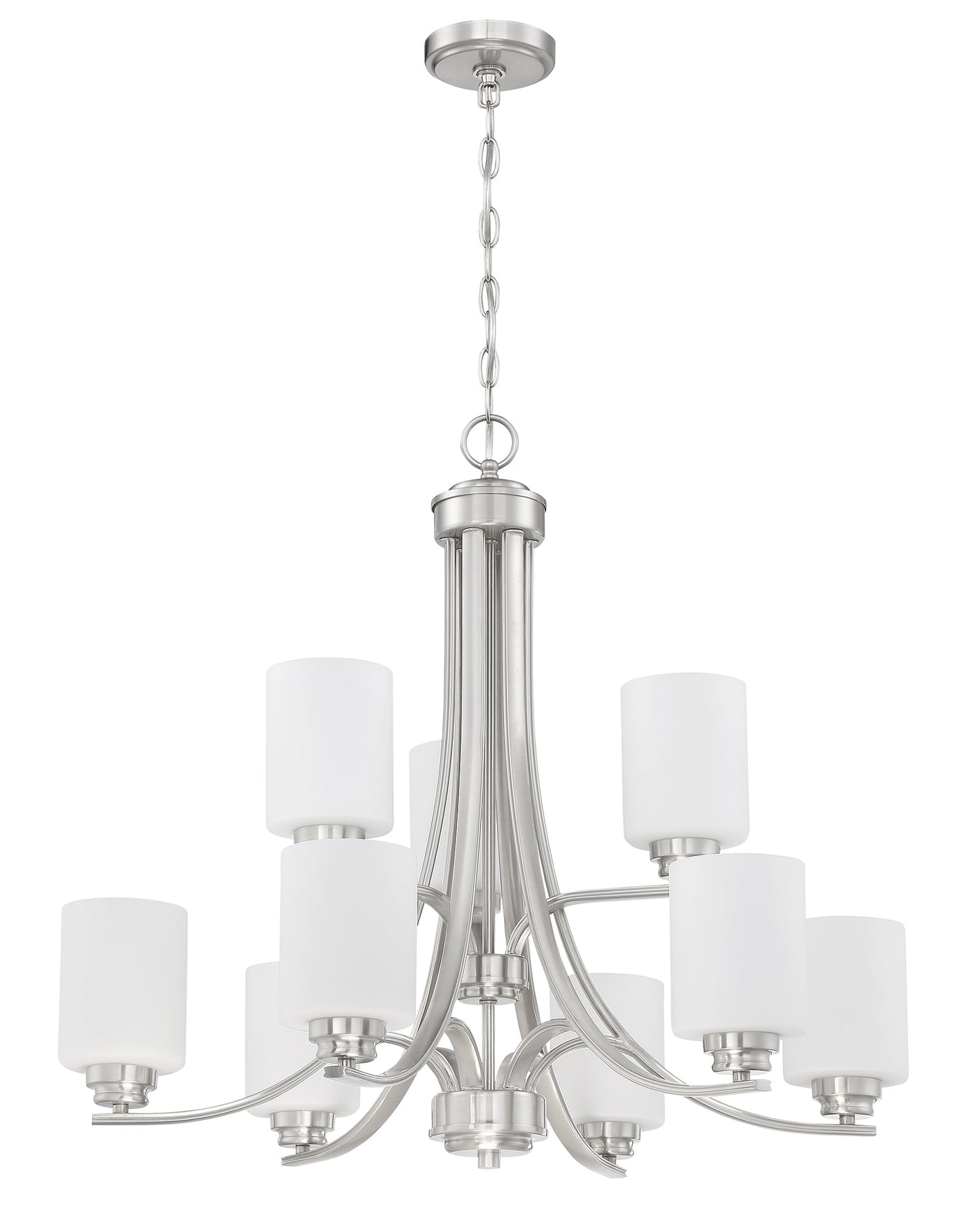 Antique Hardware Bolden 9 Light Chandelier in Brushed Polished Nickel (White Glass) Chandelier