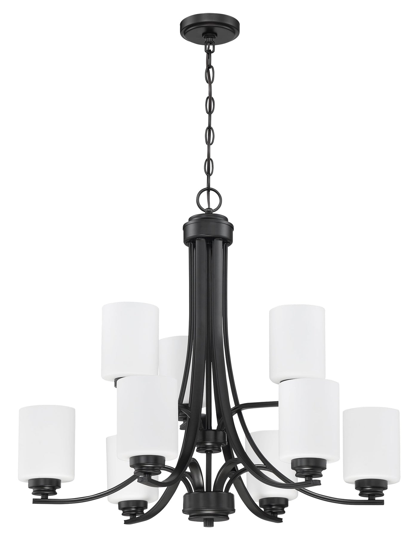 Antique Hardware Bolden 9 Light Chandelier in Flat Black (White Glass) Chandelier