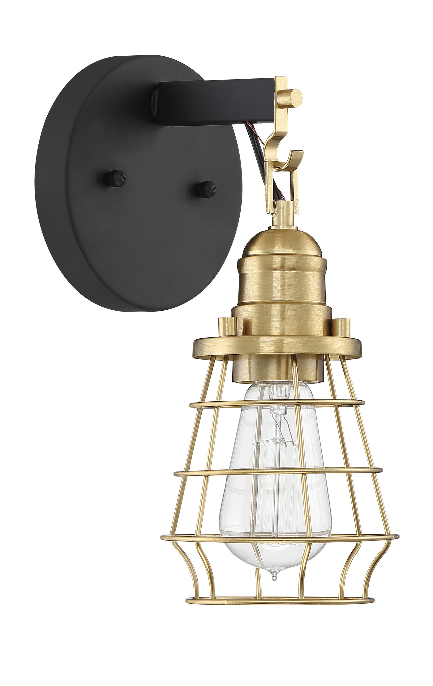 ##Antique Hardware## Thatcher 1 Light Wall Sconce in Flat Black/Satin Brass