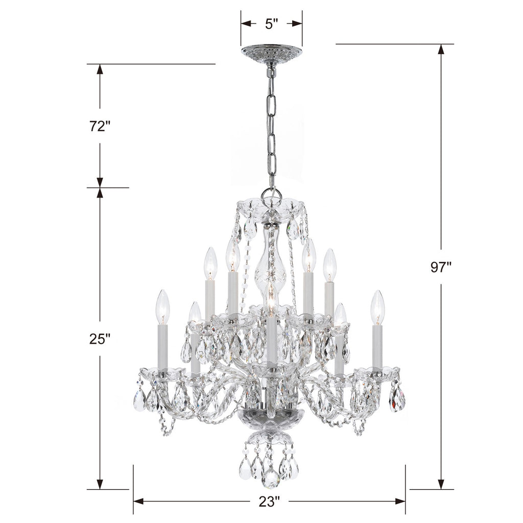 ##Antique Hardware## Traditional Crystal 10 Light Clear Crystal Polished Chrome Chandelier