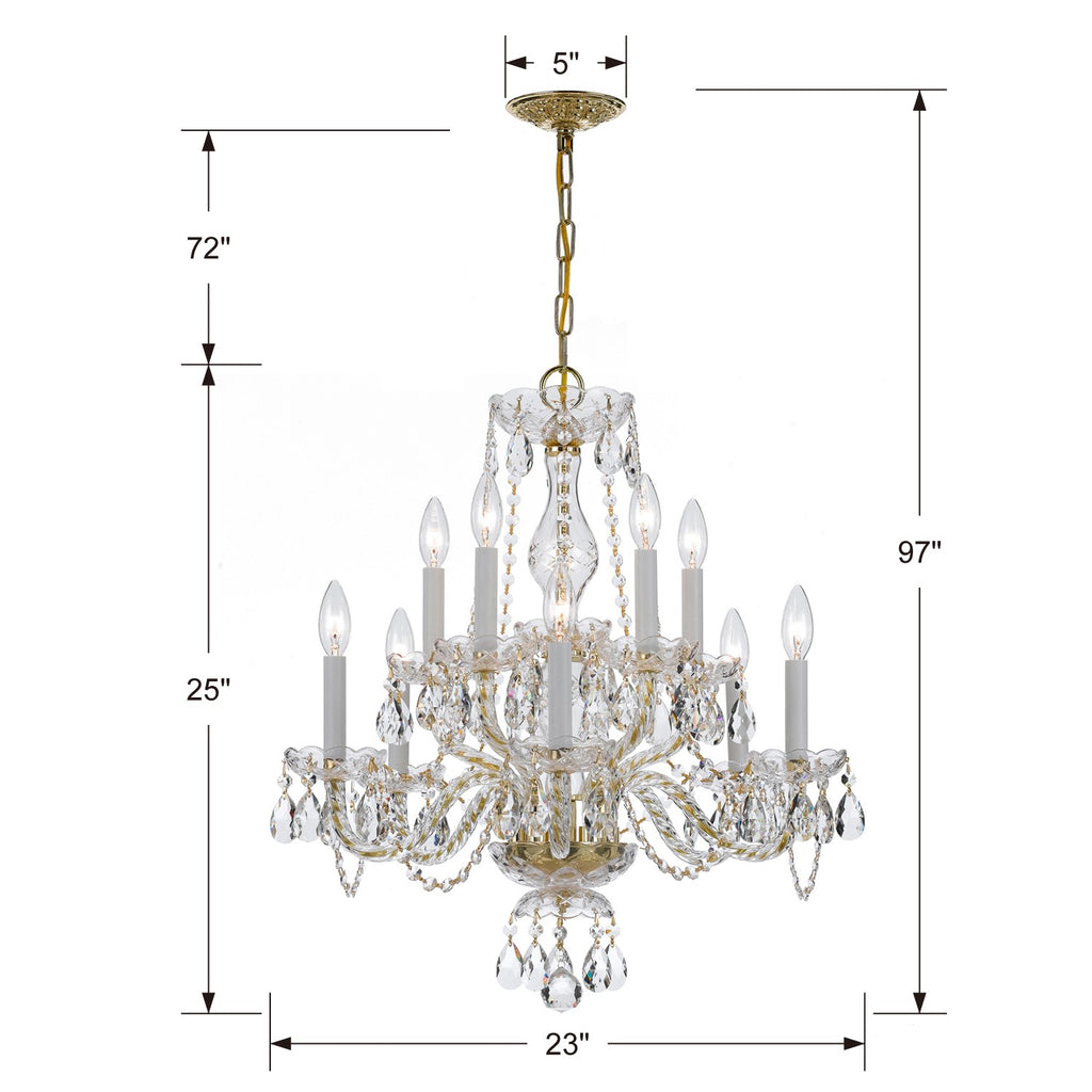 ##Antique Hardware## Traditional Crystal 10 Light Clear Crystal Polished Brass Chandelier