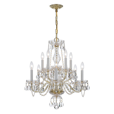 ##Antique Hardware## Traditional Crystal 10 Light Swarovski Strass Crystal Polished Brass Chandelier