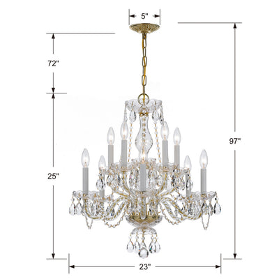 ##Antique Hardware## Traditional Crystal 10 Light Swarovski Strass Crystal Polished Brass Chandelier