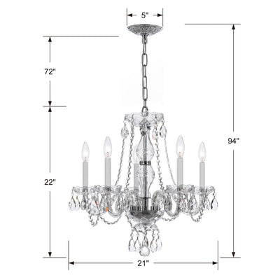 ##Antique Hardware## Traditional Crystal 5 Light Crystal Polished Chrome Chandelier